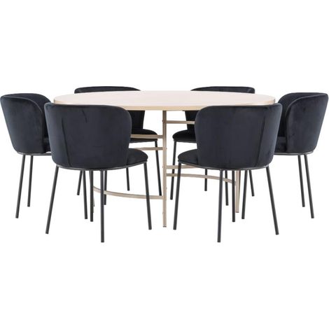 Copenhagen Essgruppe Tisch Ø140cm und 6 Stühle whitewash, schwarz.