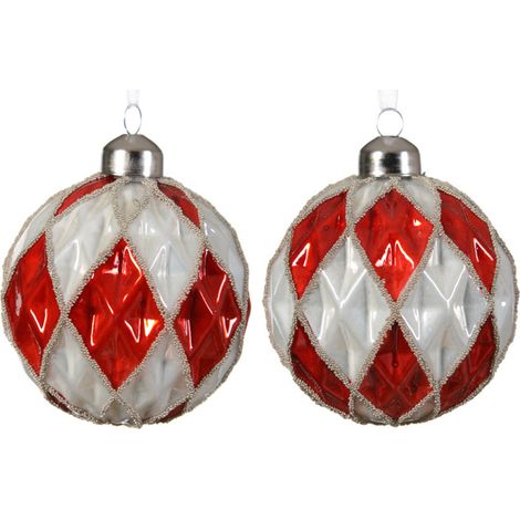 PALLINA DI NATALE IN VETRO, ROMBI, Ø8CM, COLORE ROSSO E BIANCO, ASSORTITO, NATALE, PALLINE DI NATALE, ADDOBBI NATALIZI