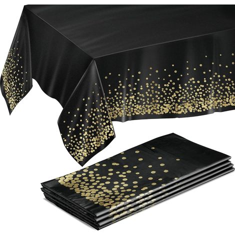 Table Cloth - 54 x 108 Pouces - En Plastique - Noir Or - Pour Tables Rectangulaires - 4 Pièces (1/5)
