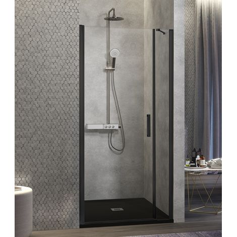 KASSANDRA NARDI NA502 Mampara Ducha Abatible 1P+1F Negro Transparente - Medida: 76-80 cm - ref: NA5020516S195076 (1/2)