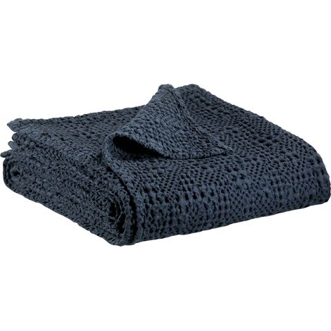 VIVARAISE - Jeté de lit Vivaraise Tana - Coton 100% - Nid d'abeille stonewashed - Cobalt - 260 x 260 cm