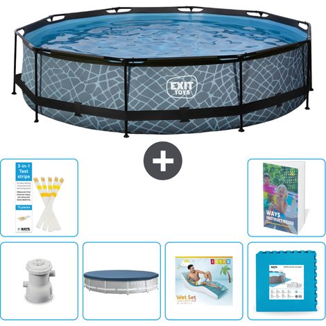Exit Pool Rund - Steinoptik - 360x76 cm - 7-teilig S303