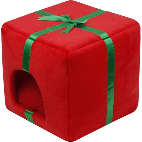 Lit Pour Animal De Compagnie - Maison Chat Chien Hiver - Boîte Cadeau Détachable - 35 x 35 x 35 cm - Rouge (1/5)