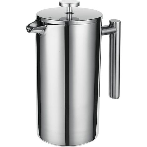 Cafetière à Piston en Acier Inoxydable à Double Paroi Isolante  1 litre (5 tasses)  French Press isotherme  Presse française incl. filtres de rechange