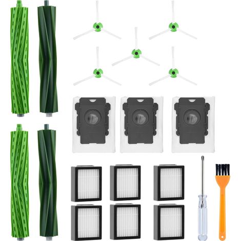 20 pezzi di ricambio per iRobot Roomba Series iRobot E5, E6, E7, i7, i7+, i7 plus, i4+, i3+, i6+, i8+, kit di accessori 4 spazzole principali 6 filtri HEPA 5 spazzole laterali 3 sacchetti per la polve