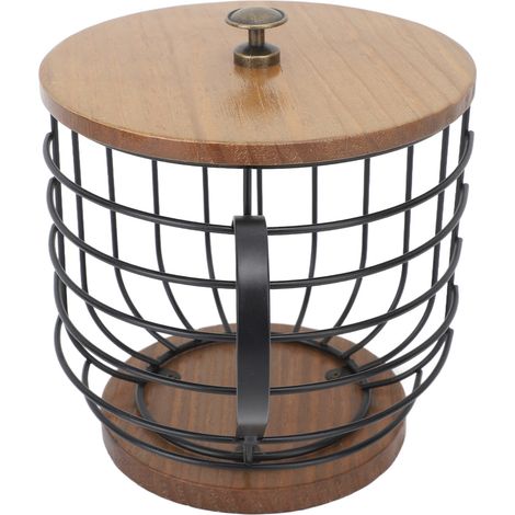 Support de capsules de café en fer, grande capacité, gain de place, base en bois, boîte de rangement avec couvercle noir pour bar à domicile (1/5)