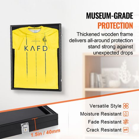 Bois Mat Matière Cadre Vitrine Maillot 590x790x40 mm 23.3x31.2x1.5 po Verrouillable Anti-UV 98% Vitre PC Cintres pour T-shirt Sportif et Uniforme (1/5)