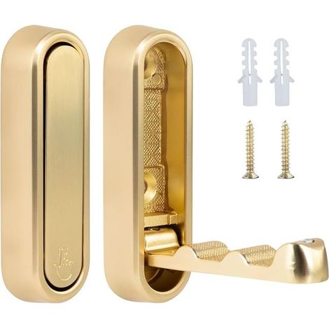 Wall-Mounted Coat Rack, Aluminum Foldable Metal Wall Hooks for Clothes, Bags, Towels, for Bedroom, Bathroom, Kitchen, Gold (1/5)