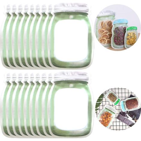 Lot de 20 sacs réutilisables Mason Jar réutilisables à fermeture éclair pour la cuisine, les collations, les sandwichs, les collations, les collations (1/5)