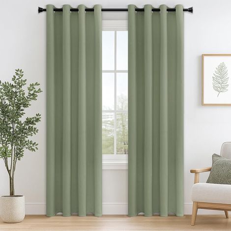 Lot de 2 Rideau Anti Bruit Chambre Adulte Occultant Thermique Isolant Anti Froid et Chaleur Rideaux Salon Moderne Opaque Anti Chaleur à Oeillets, Vert Sauge, 140x200 cm (1/5)