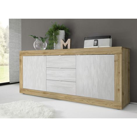 Buffet/bahut moderne 210 cm chêne cadiz/blanc structuré Agathe (1/5)