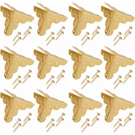 Soavoa Protège Coins Décoratifs Bois Style Antique Doré Lot de 12 Couvre Angles pour Boîte à Bijoux Meuble Rangement (1/3)