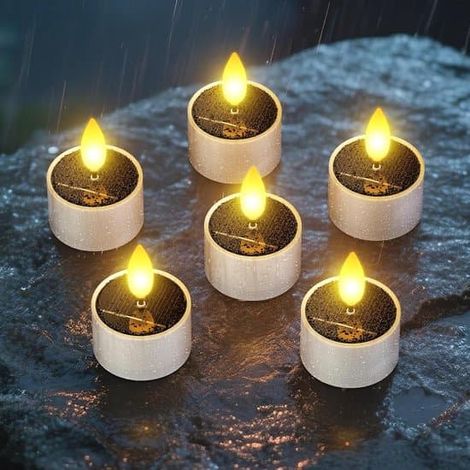 Lampes chauffantes solaires LED, lumière blanche chaude, cycle jour/nuit automatique, lot de 6, pour jardins, terrasses, balcons et usage intérieur (1/3)