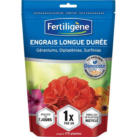 Engrais Granulés Longue Durée Max Géranium, Dipladénias 700 g - Pratique, 1 seule application par an - Protège les racines - Résultats dès 1semaine - Pour 175 plantes (1/5)