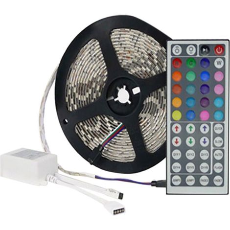Kit de bande LED de 5 mètres 3528RGB + télécommande 44 touches étanche, bande LED plate couleur aléatoire (1/5)