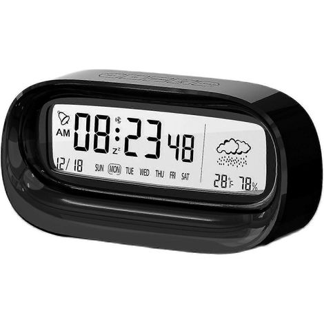 Ovaler LED-Digitalwecker mit Kalender-, Wetter-, Temperatur- und Luftfeuchtigkeitsanzeige-White