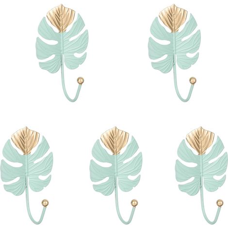 Filiyano-Lot de 5 crochets muraux en fer forgé en forme de feuille de Monstera, sans bavures, pour cintres à vêtements. (1/5)