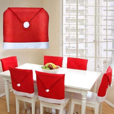 Set di 6 sedia copre il Natale con cappello di babbo Natale per decorare la vostra sala da pranzo per la festa. (1/5)
