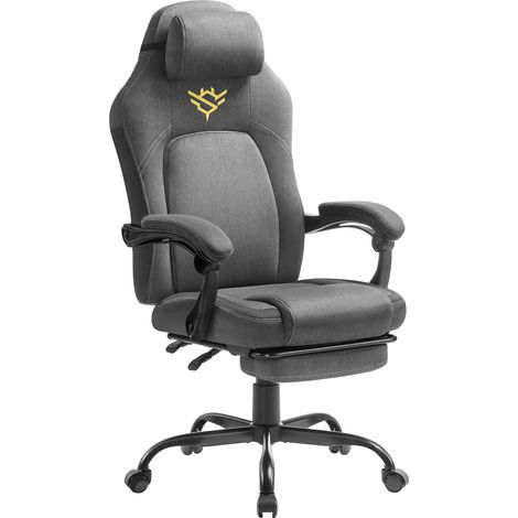Fauteuil Gaming, Chaise de Bureau Ergonomique avec Repose-Pieds, Chaise Gamer avec Appui-tête, Coton-Lin, Hauteur Réglable, Gris Tourterelle OBG072G01V1 (1/5)