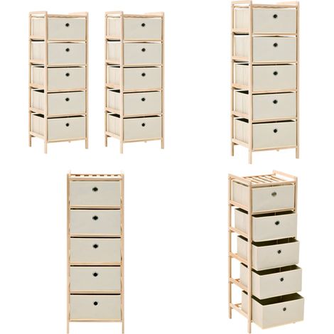Korb-Kommoden 2 Stk. mit 5 Stoffkörben Zedernholz Beige - Aufbewahrungsschrank - Holzschrank - Kommode - Wohnzimmermöbel - Schlafzimmermöbel - Home & Living