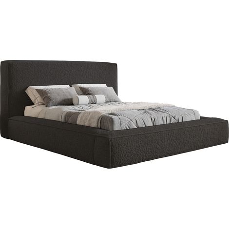 Emporius Lit double 160x200 cm avec rangement, tissu bouclé, sommier en bois - noir (1/5)