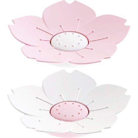 Boîte À Savon - Double Évacuation - Forme Fleur De Cerisier - Diamètre 14,4 Cm - Polypropylène - Pour Salle De Bain Cuisine Douche - 2 Pièces (1/5)
