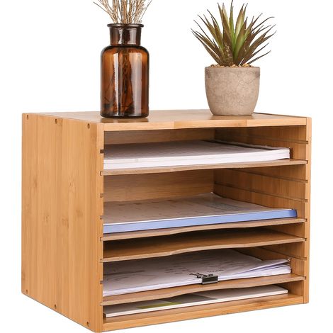 Plateau de bureau, trieur de documents à 5 niveaux, organisateur en bambou (1/5)