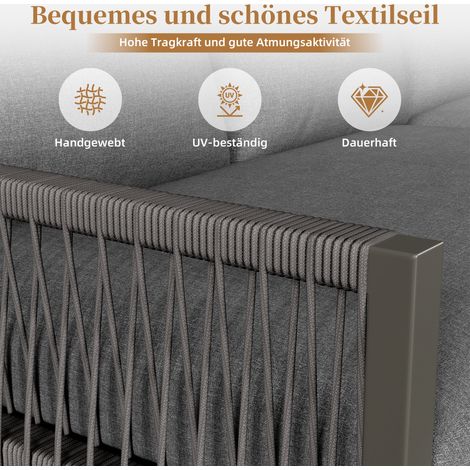 Set de meubles pour 6 à 7 personnes. Canapé d’angle avec structure en fer galvanisé. Pieds réglables. Inclut tous les coussins pour le dos et les genoux. Couleur grise. (1/5)