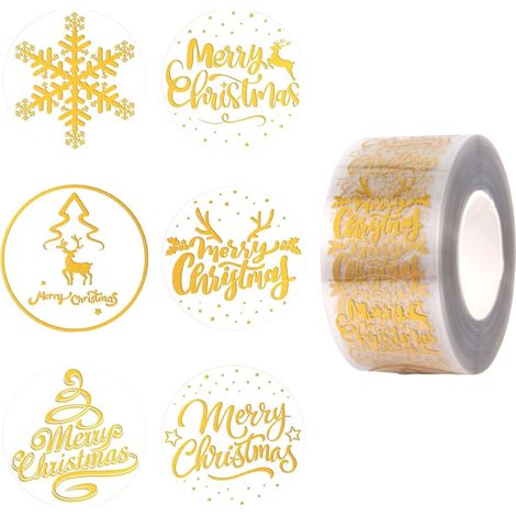 500pcs Autocollants de Noël, 2,5 cm Feuille d'Or, « Joyeux Noël » Autocollants pour Enveloppes Étiquettes Adhésives pour Bricolage Décoration Emballage Boîte Cadeau (1/5)