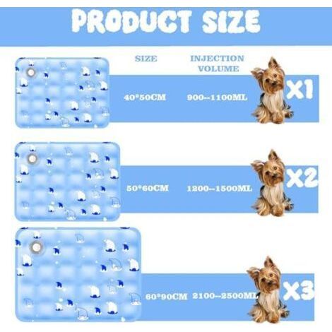 Tapis Coussin rafraichissant pour chien Injection d'eau,Tapis Refroidissement chat Matelas, Tapis rafraîchissant pour Animaux de Compagnie Matelas, Ours polaire bleu clair, 50x60cm, L (1/4)