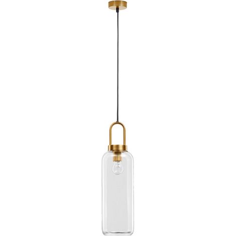 Merano Kansas 15.5cm Slim Suspension Plafonnier Verre Clair Cordon Noir Laiton Doré Métal LED E27