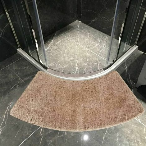 Tapis de salle de bain - Petit tapis de douche arrondi en quart de cercle, en microfibre, super absorbant, antidérapant, confortable pour la paroi de la baignoire, couleur beige. (1/5)