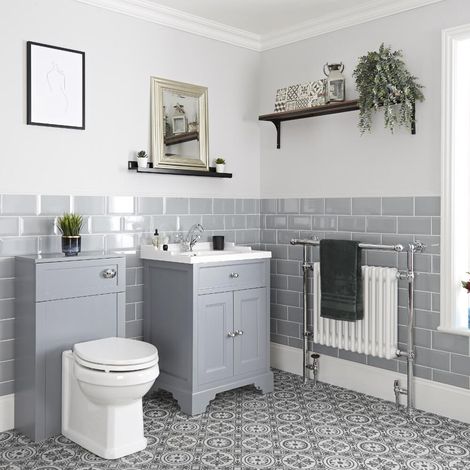 Milano Thornton 630mm Bathroom Vanity Unit with Basin and WC Unit with Back to Wall Toilet Pan Seat and Cistern - Light Grey (1/5)