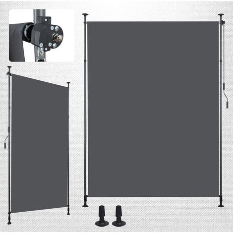 Store vertical extérieur 200 x 270 cm, occultant et pare-vent, sans perçage, à manivelle, réglable en hauteur, gris anthracite, pour balcon et terrasse CHICFURN (1/5)