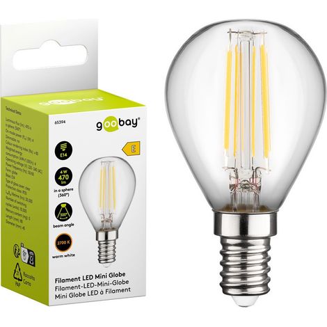 Lampadina Mini Globo E14 a Filamento Bianco Caldo 4W, Classe E (1/3)