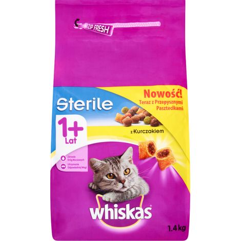 Whiskas Sterile - Cibo per gatti sterilizzati, polpette con pollo, 1,4 kg