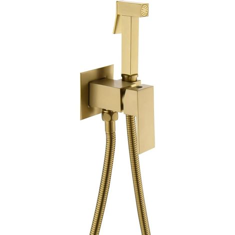 Handbrause-Bidet in gebürstetem Gold, quadratisches Wandmontage-Set für Toilette, Körperpflege und Windelwäsche