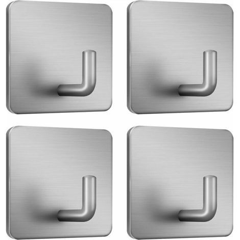 Towel hooks, suitable for hanging dresses and coats, wall-mounted hooks, stainless steel, set of 4 (silver) (1/4)
