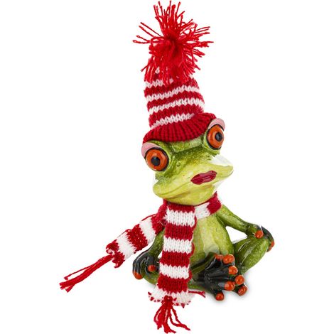 Statuetta natalizia a forma di rana con cappello e sciarpa, 14 cm (1/5)