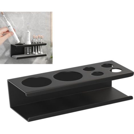 Soporte para cepillo de dientes eléctrico，Soporte para cabezal de cepillo，No requiere perforación，Soporte para cepillo de dientes，Negro (1/5)