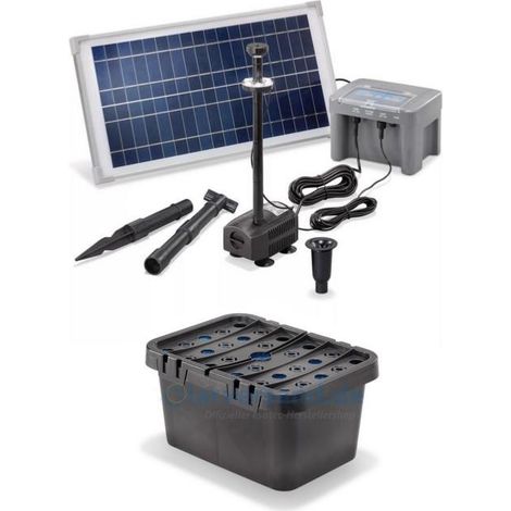 Kit pompe solaire Fountain Pro 500 l/h 15W avec système batterie 12V anneau Led et filtre