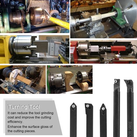 Ensemble de 5 porte-outils de tournage de 8 mm avec barre d'alésage + 3 plaquettes carbure CCMT060204 + 2 plaquettes carbure DCMT070204 (1/2)