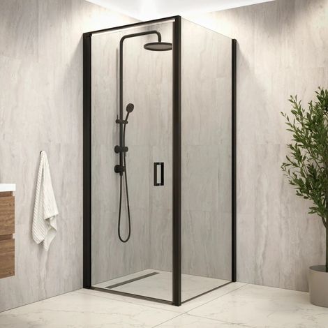 Vela Duschkabine 90 x 200 cm – Schwarz – Luxuriöse, begehbare Duschabtrennung mit hochwertiger, leicht zu reinigender Glastechnologie – Elegante, wasserdichte Badezimmerlösung (1/5)