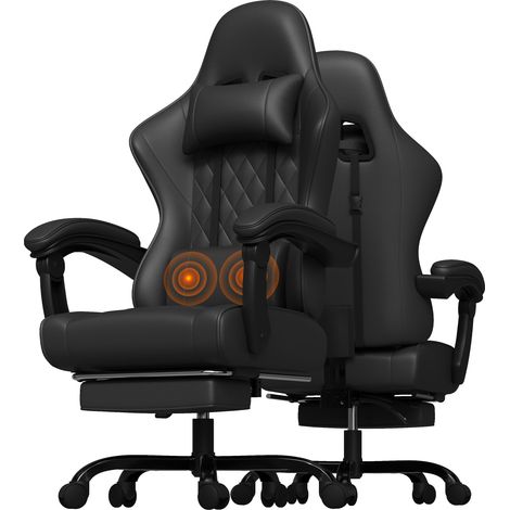 Chaise Gaming Ergonomique, Chaise de Bureau avec Fonction Massage, Fauteuil Gaming avec Repose-Pieds, 150 kg, Noir (1/5)