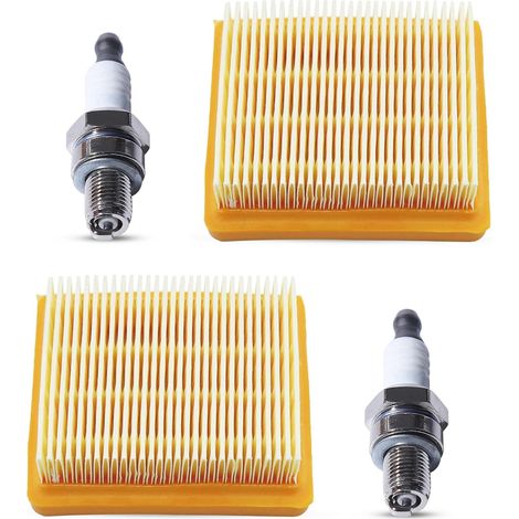 Filtro de aire LinDuxe 4180 141 0300 para desbrozadora Stihl FS120 FS200 FS250 FS300 FS350 FS400 FS450 (paquete de 2) con bujías. Reemplaza 4180-141-0300 y 4180-141-0300-B. (1/4)