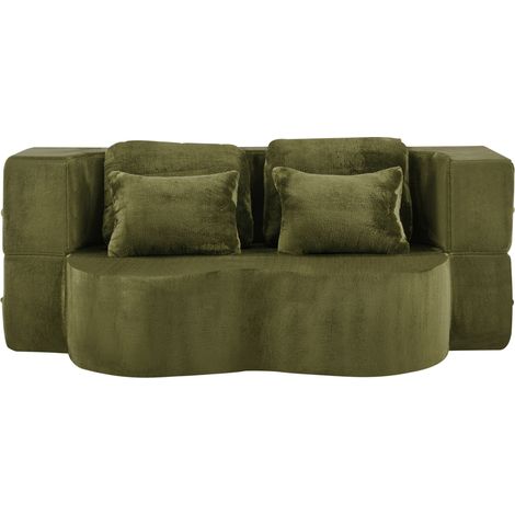 Divano letto da pavimento verde moderno con 4 cuscini, schiuma ad alta densità, senza montaggio (1/5)
