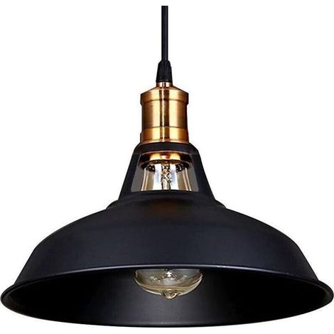 Lustre Suspension Industrielle Vintage E27 LED Lampe Plafonniers Retro Abat-jour pour Cuisine Salle à manger Salon Chambre Restaurant, Noir (1/4)