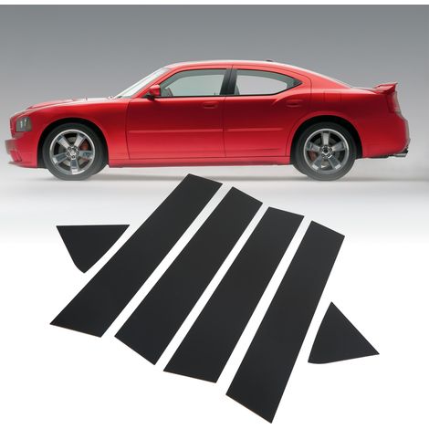 Set mit 6 glänzend schwarzen Polycarbonat-Fensterrahmenaufklebern, 4D-Stil, Spiegelglanz, für Dodge Charger 2006-2010 (1/5)