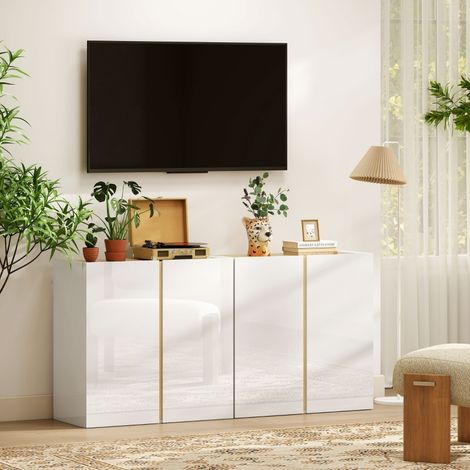 Credenza con 2 Ante con Chiusura Ammortizzata e Ripiano Regolabile, per Soggiorno e Sala da Pranzo, in Legno, Bianco, 80×40×80 cm (1/5)