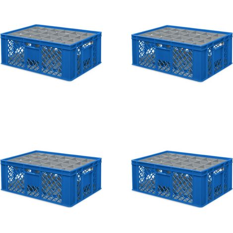 BRB 4x Gläserkiste 600x400 mm 24 Gläser bis 205 mm Höhe/Durchmesser 87 mm, blau